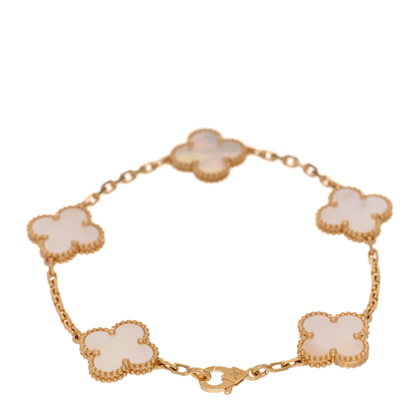 18K Yellow Gold Mother of Pearl 5 Motifs Vintage Alhambra Bracelet