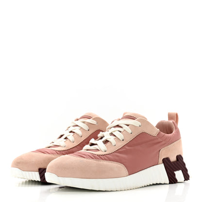 Hermes Parachute Fabric Suede Goatskin Bouncing Sneakers 37.5 Rose Rose Opaline 3 of 9
