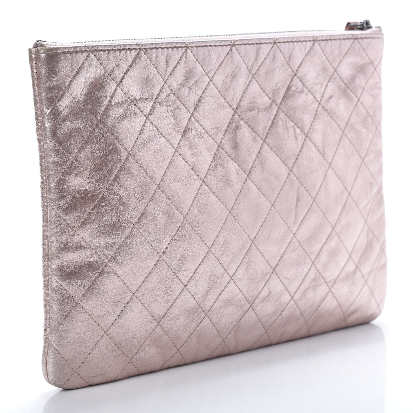Metallic Aged Calfskin Quilted Medium Cosmetic Case Pink