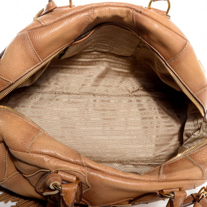 Prada Cervo Patchwork Fringe Dome Satchel Naturale 6 of 11
