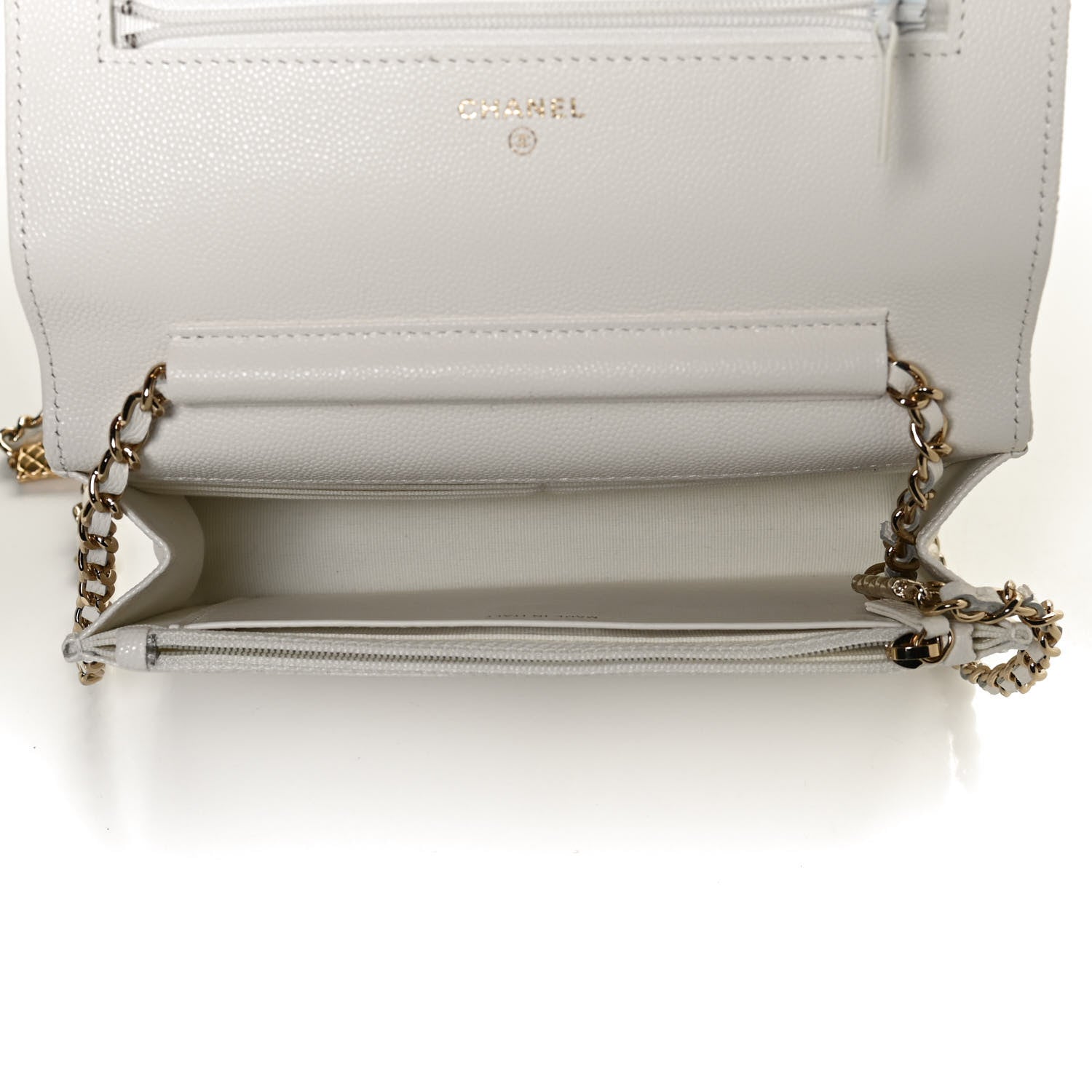 Chanel Caviar Quilted Wallet With Charms On Chain WOC White 7 of 11