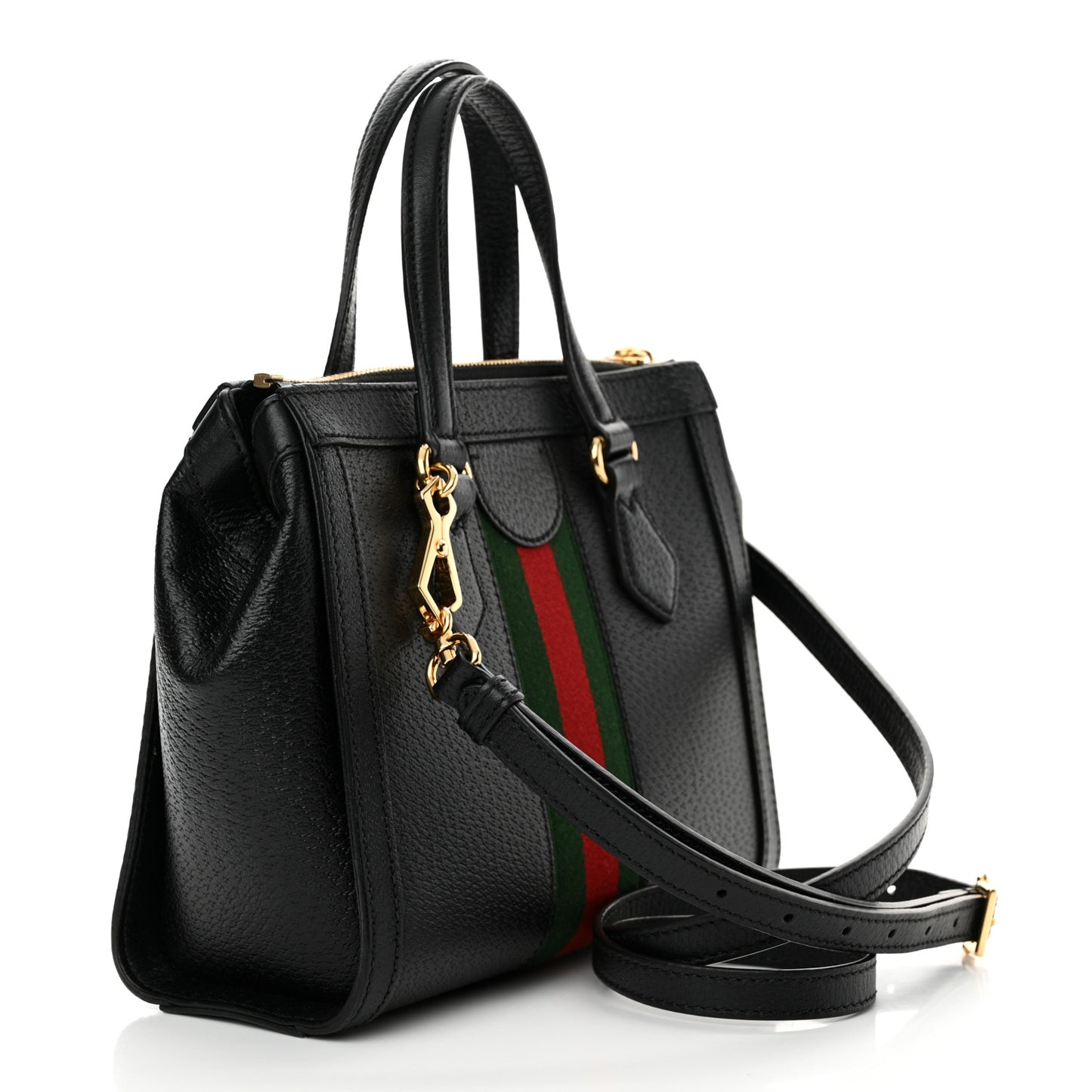 Textured Calfskin Web Small Ophidia Tote Bag Black