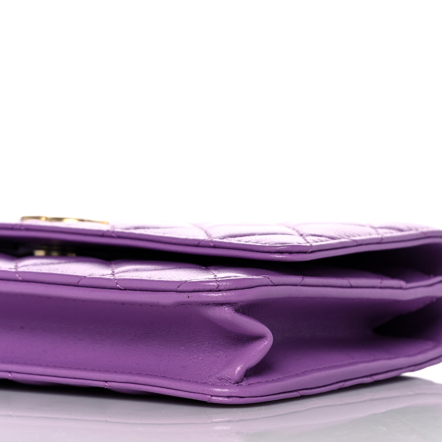 Lambskin Quilted Pick Me Up Wallet On Chain WOC Purple