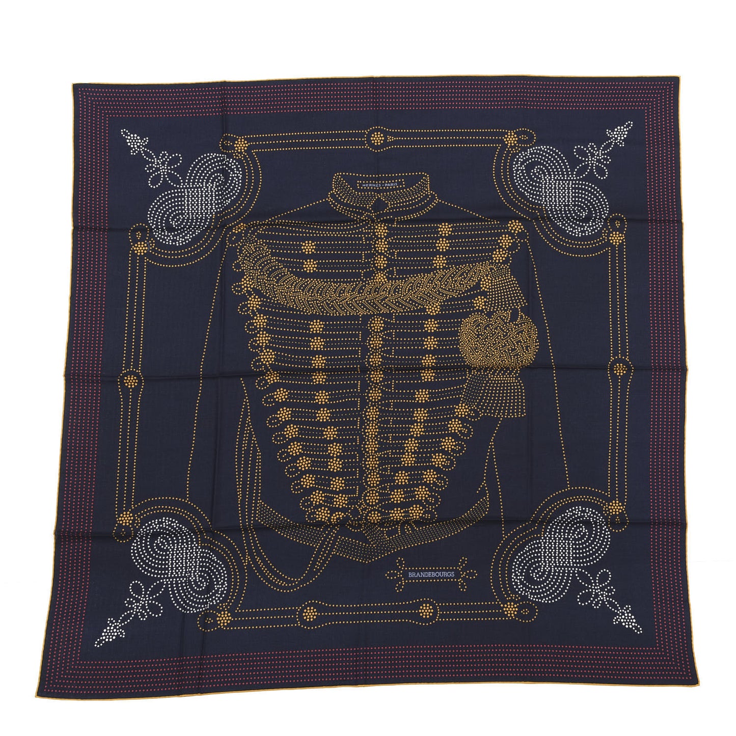 Cashmere Silk Brandebourgs Points Shawl 140 Bleu Black Gold Rouge