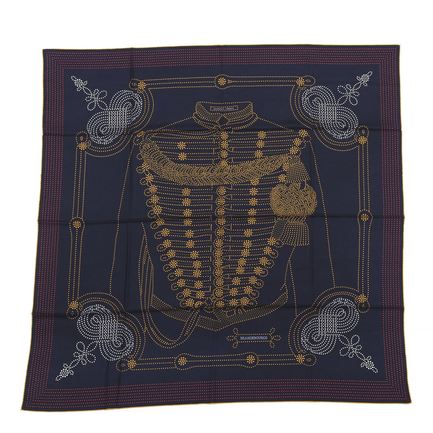 Hermes Cashmere Silk Brandebourgs Points Shawl 140 Bleu Black Gold Rouge 1 of 4