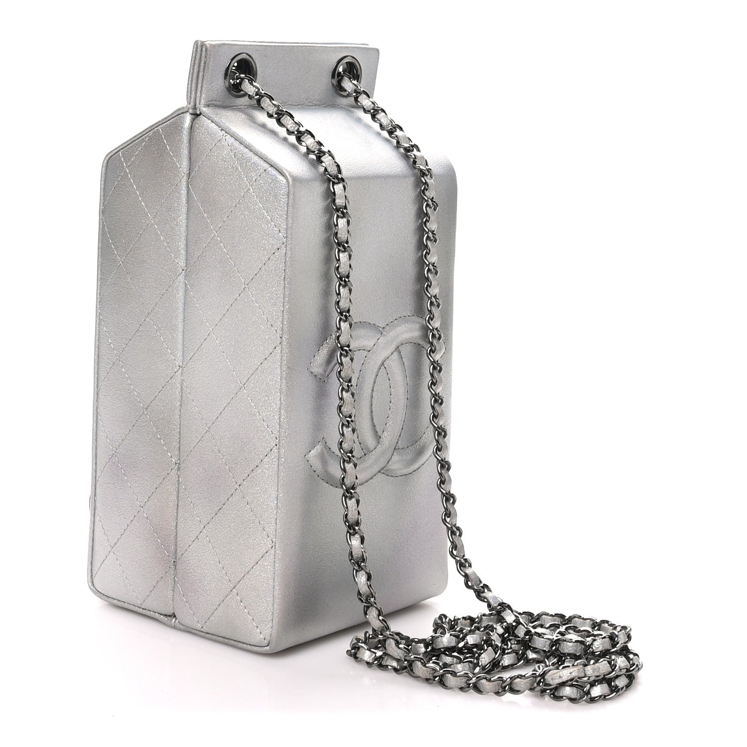Chanel Metallic Goatskin Lait de Coco Milk Carton Bag Silver 3 of 10