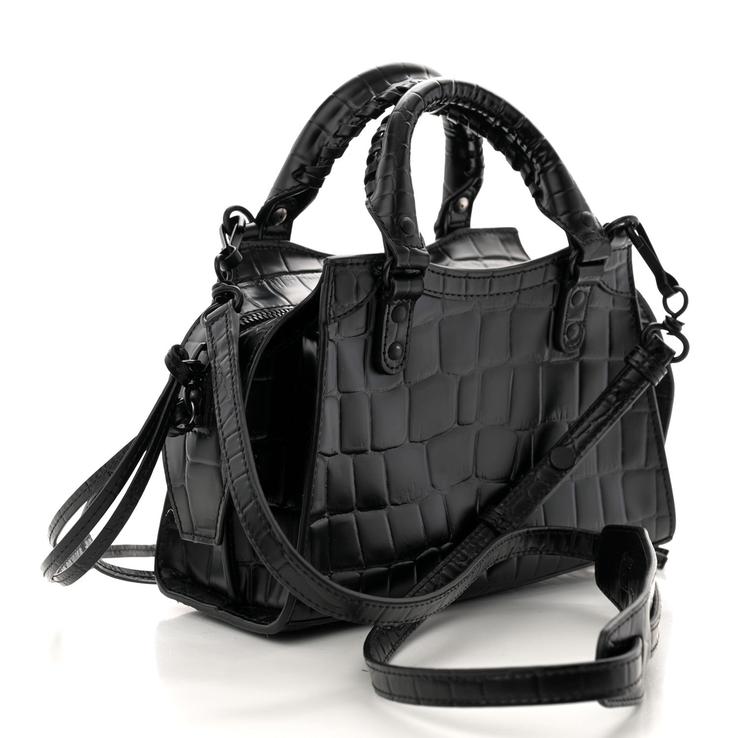 Balenciaga Semi Shiny Calfskin Crocodile Embossed Neo Classic Black Hardware Mini City Black 3 of 10
