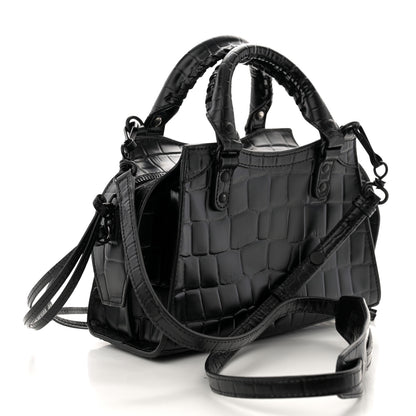 Balenciaga Semi Shiny Calfskin Crocodile Embossed Neo Classic Black Hardware Mini City Black 3 of 10
