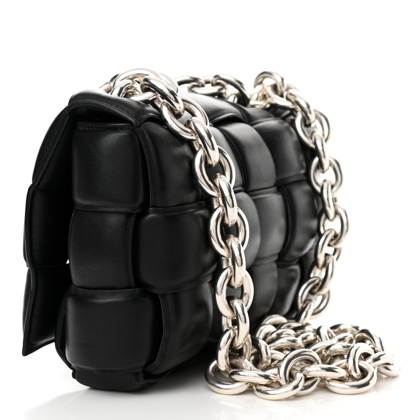 Lambskin Maxi Intreccio Padded Chain Cassette Crossbody Bag Black