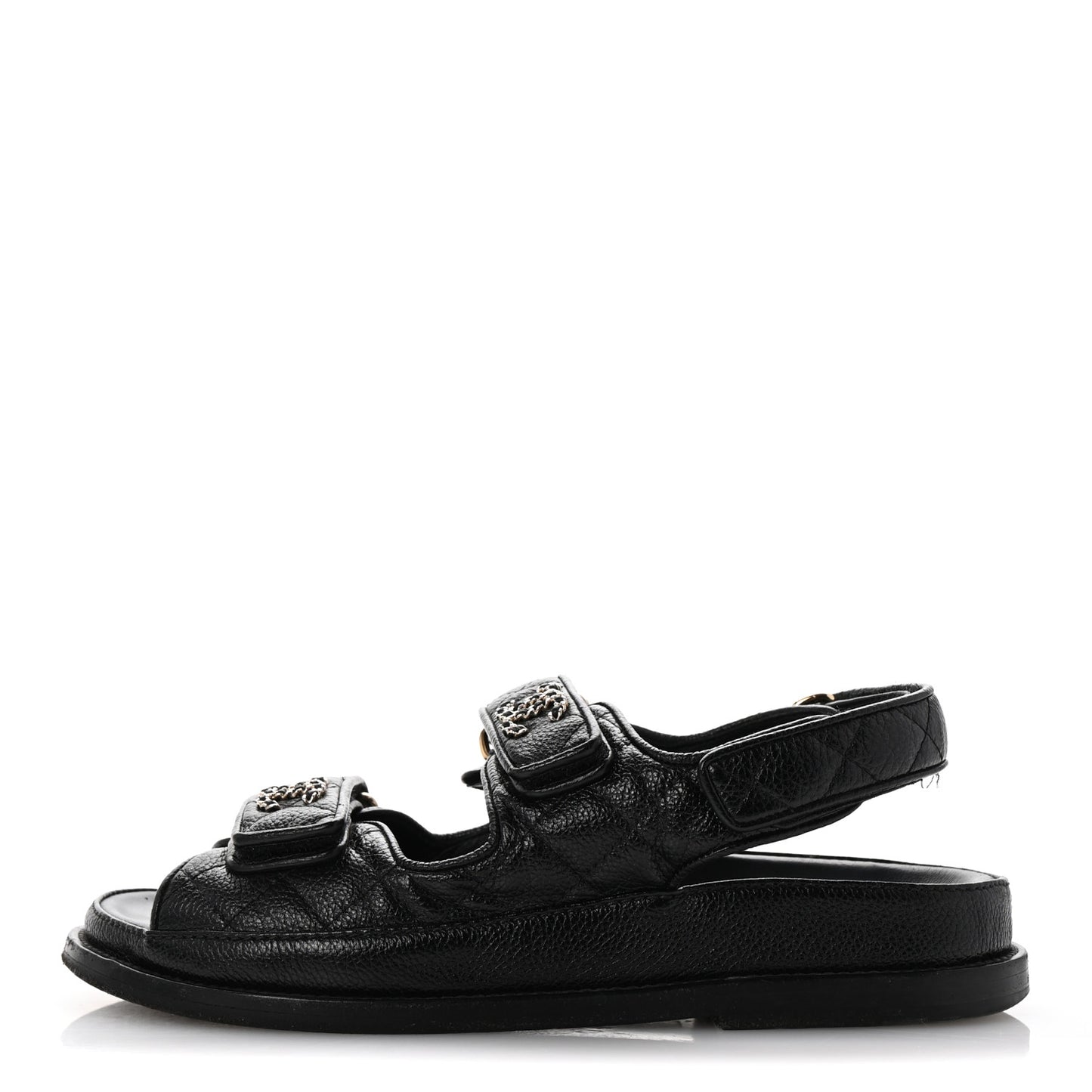 Grained Calfskin Velcro Dad Sandals 35 Black
