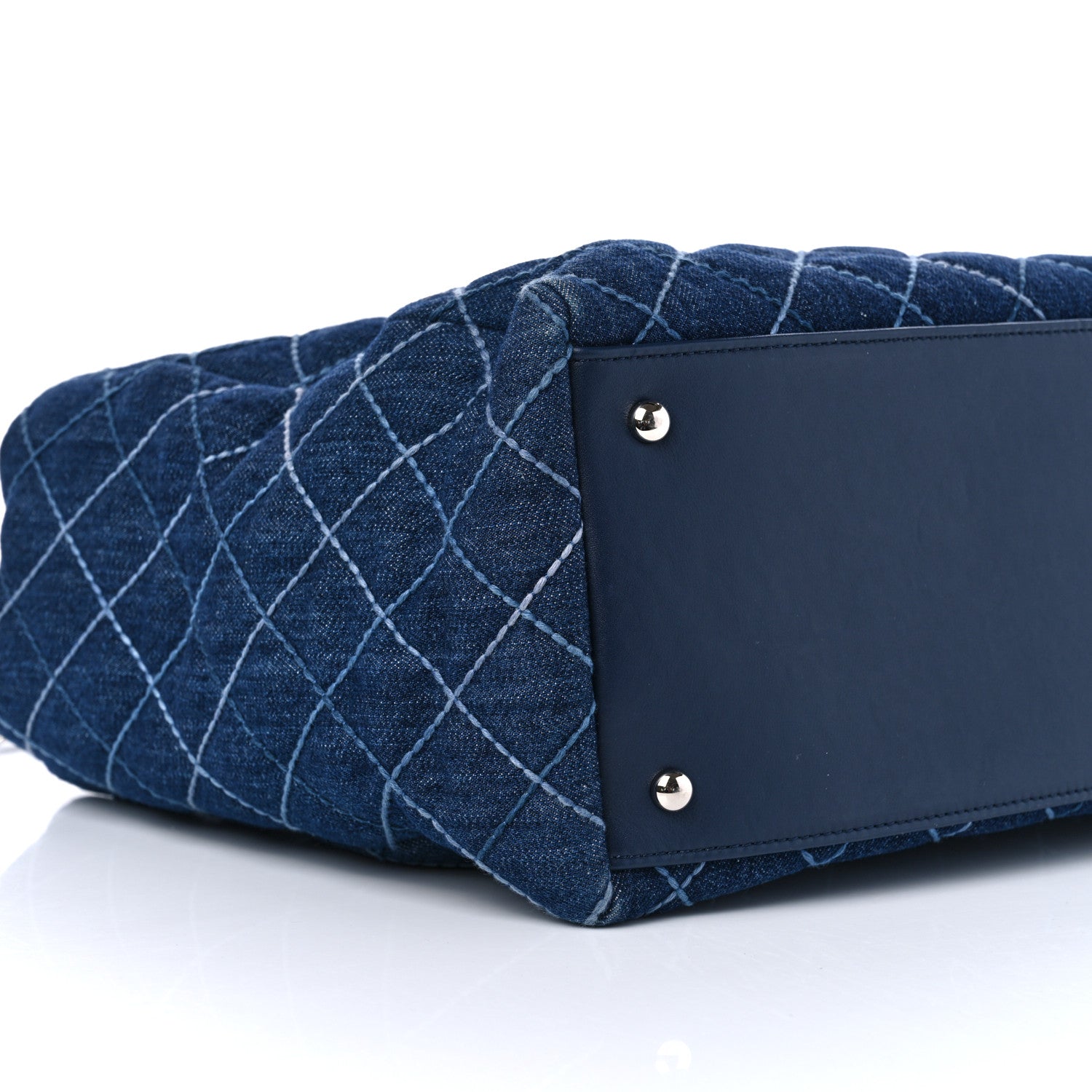 Chanel Denim Quilted Large Coco Handle Shopping Tote Blue 10 of 12