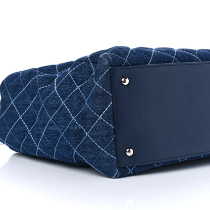 Chanel Denim Quilted Large Coco Handle Shopping Tote Blue 10 of 12