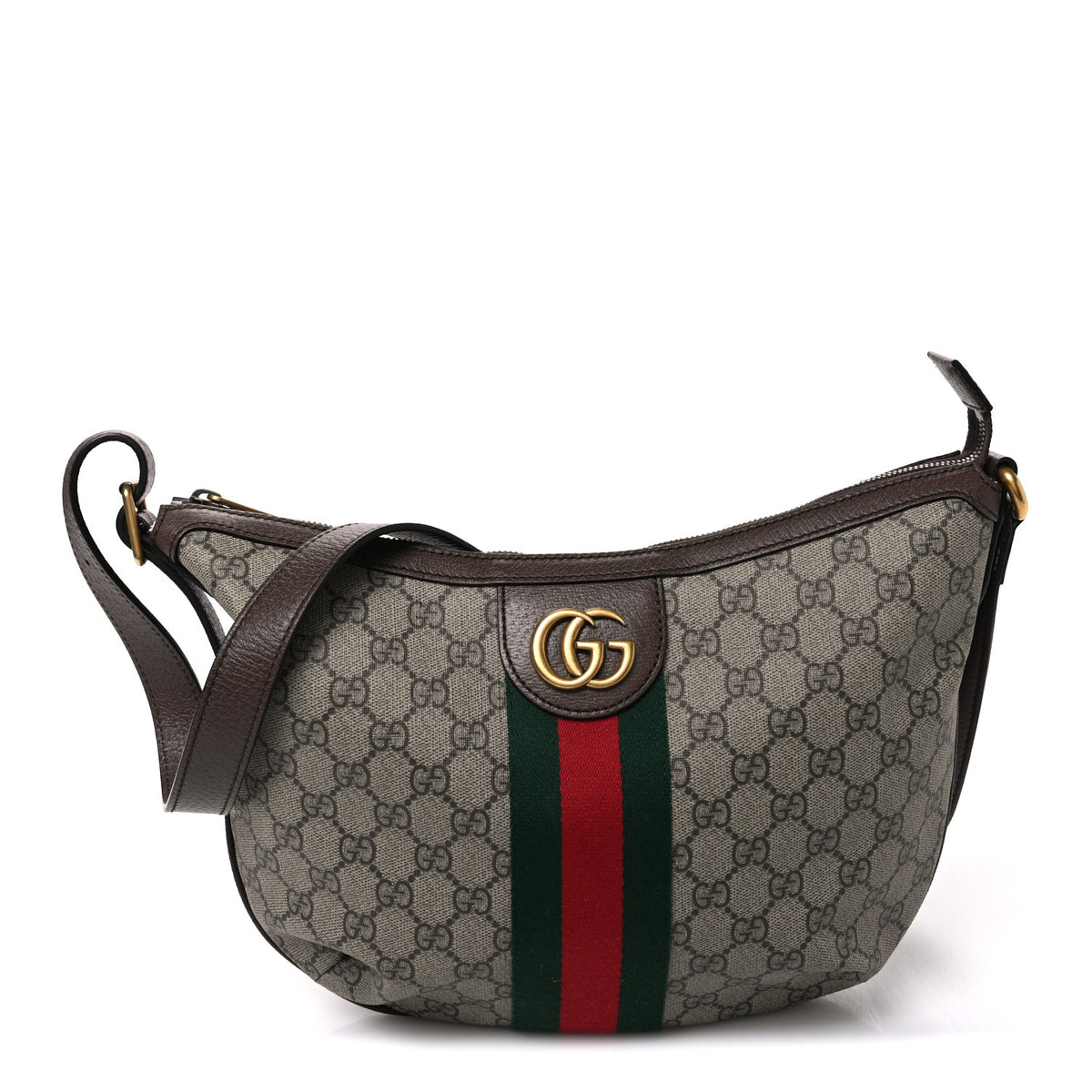 GG Supreme Monogram Web Small Ophidia Half Moon Hobo Brown