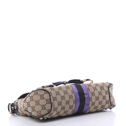 Gucci Monogram Horsebit Web Flap Bag Brown Purple 3 of 15