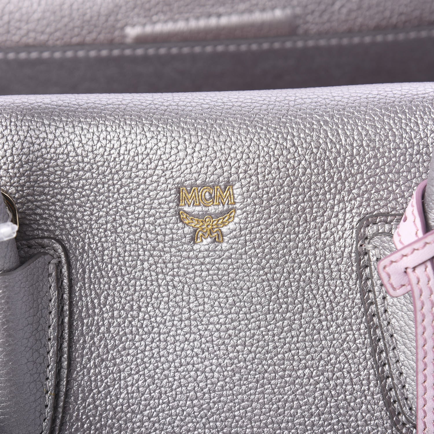 MCM Metallic Grained Calfskin Medium Milla Tote Spike Silver 7 of 10