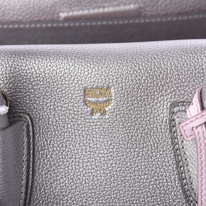 MCM Metallic Grained Calfskin Medium Milla Tote Spike Silver 7 of 10