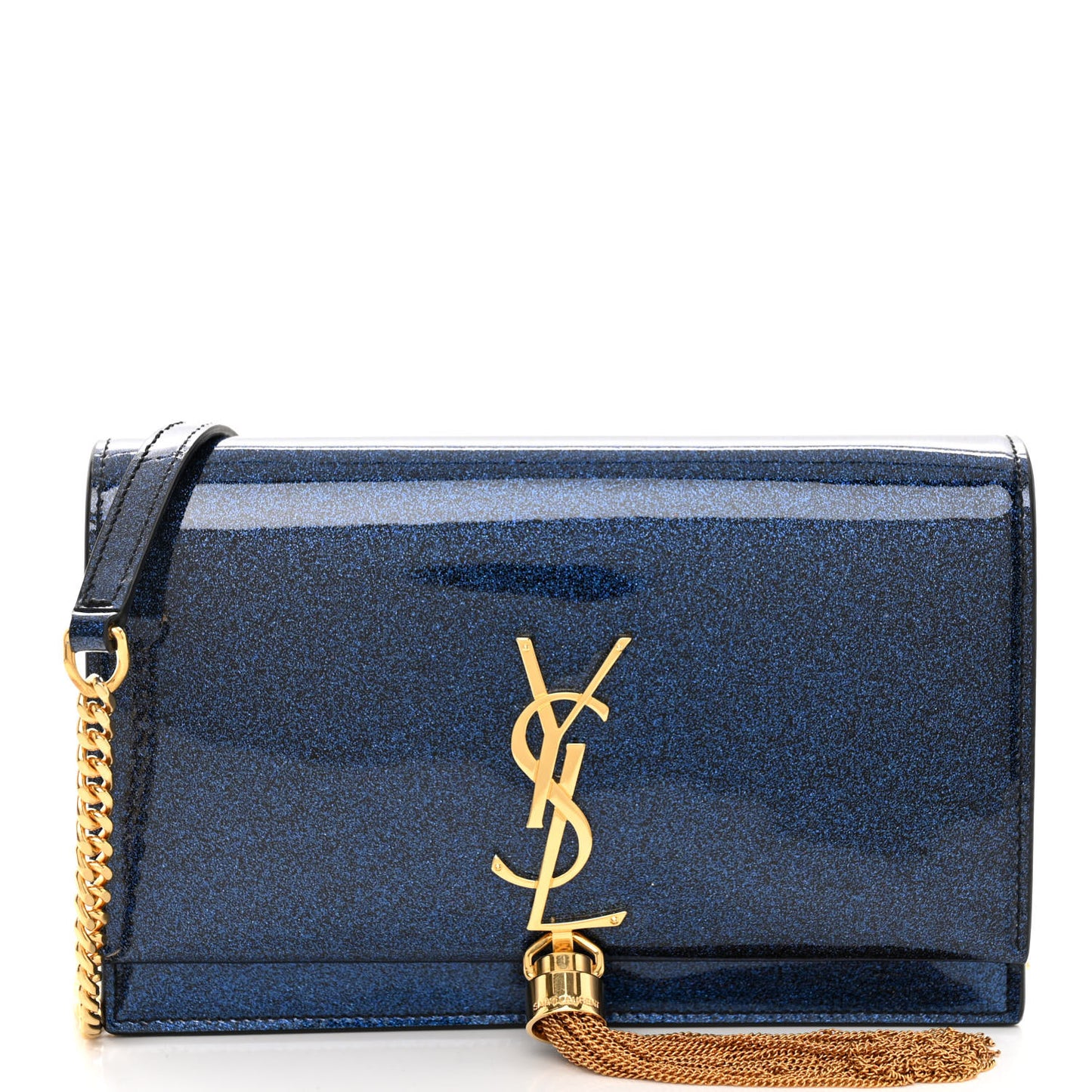 Glitter Small Monogram Kate Tassel Satchel Cobalt