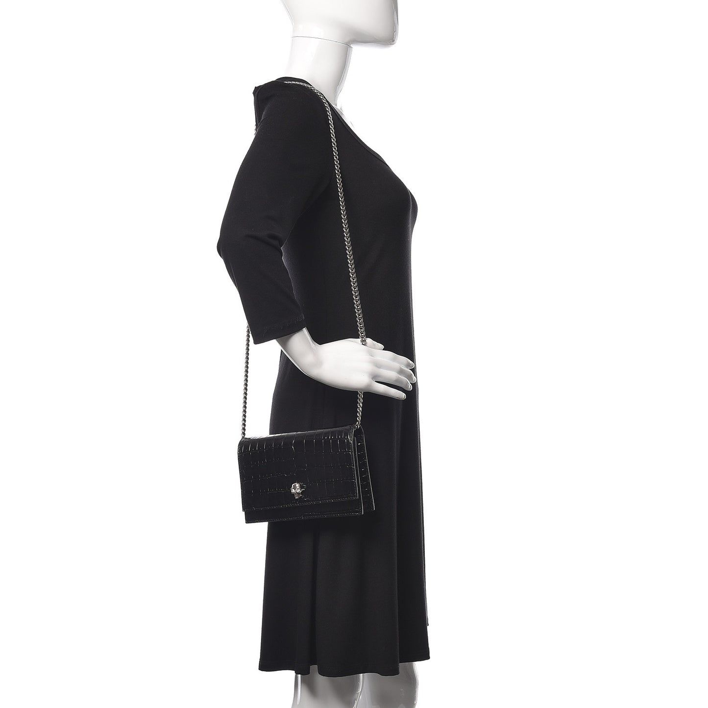 Calfskin Crocodile Embossed Skull Mini Crossbody Bag Black