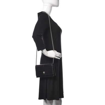 Alexander McQueen Calfskin Crocodile Embossed Skull Mini Crossbody Bag Black 2 of 10