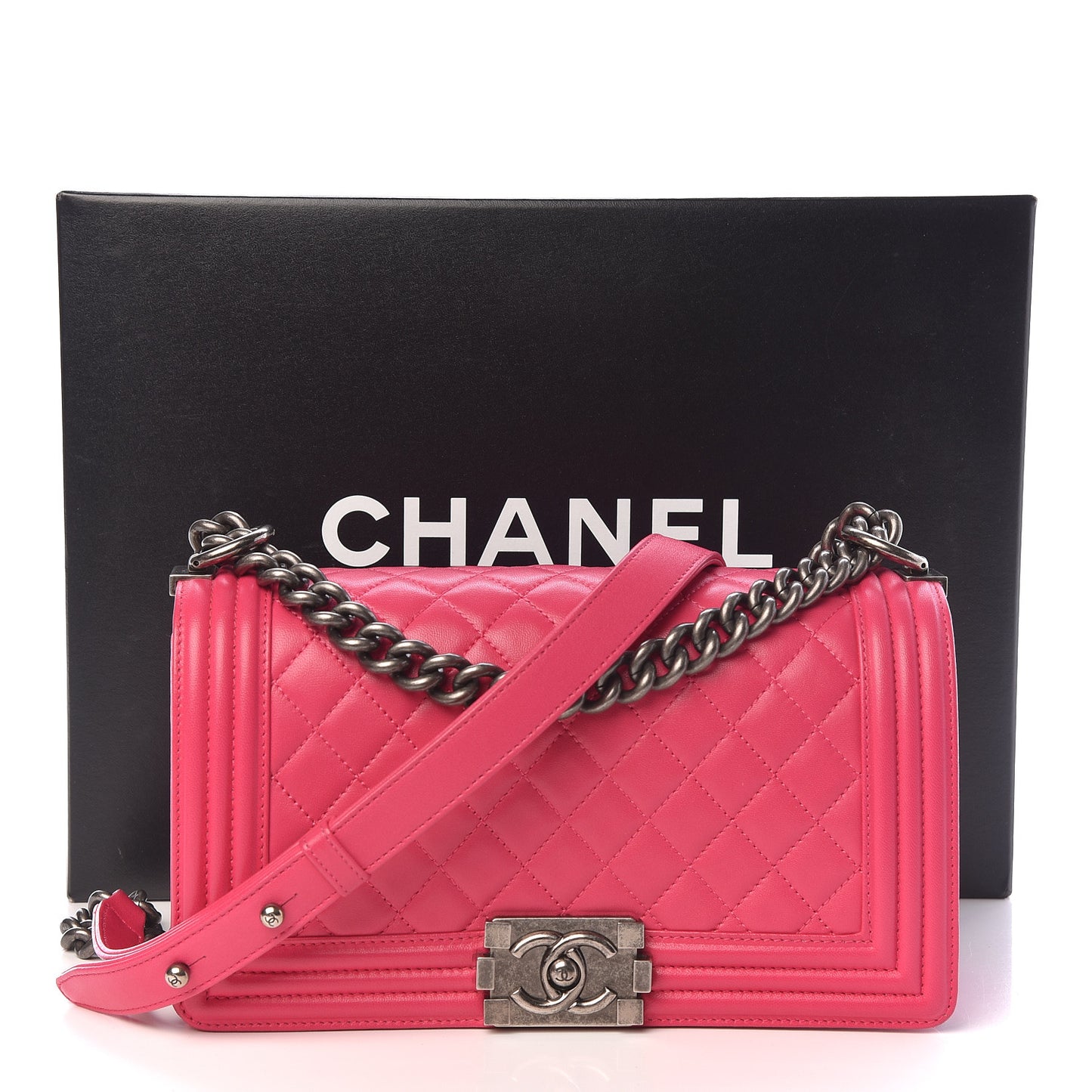 Lambskin Quilted Medium Boy Flap Dark Pink