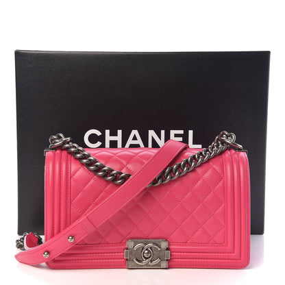 Chanel Lambskin Quilted Medium Boy Flap Dark Pink 11 of 11