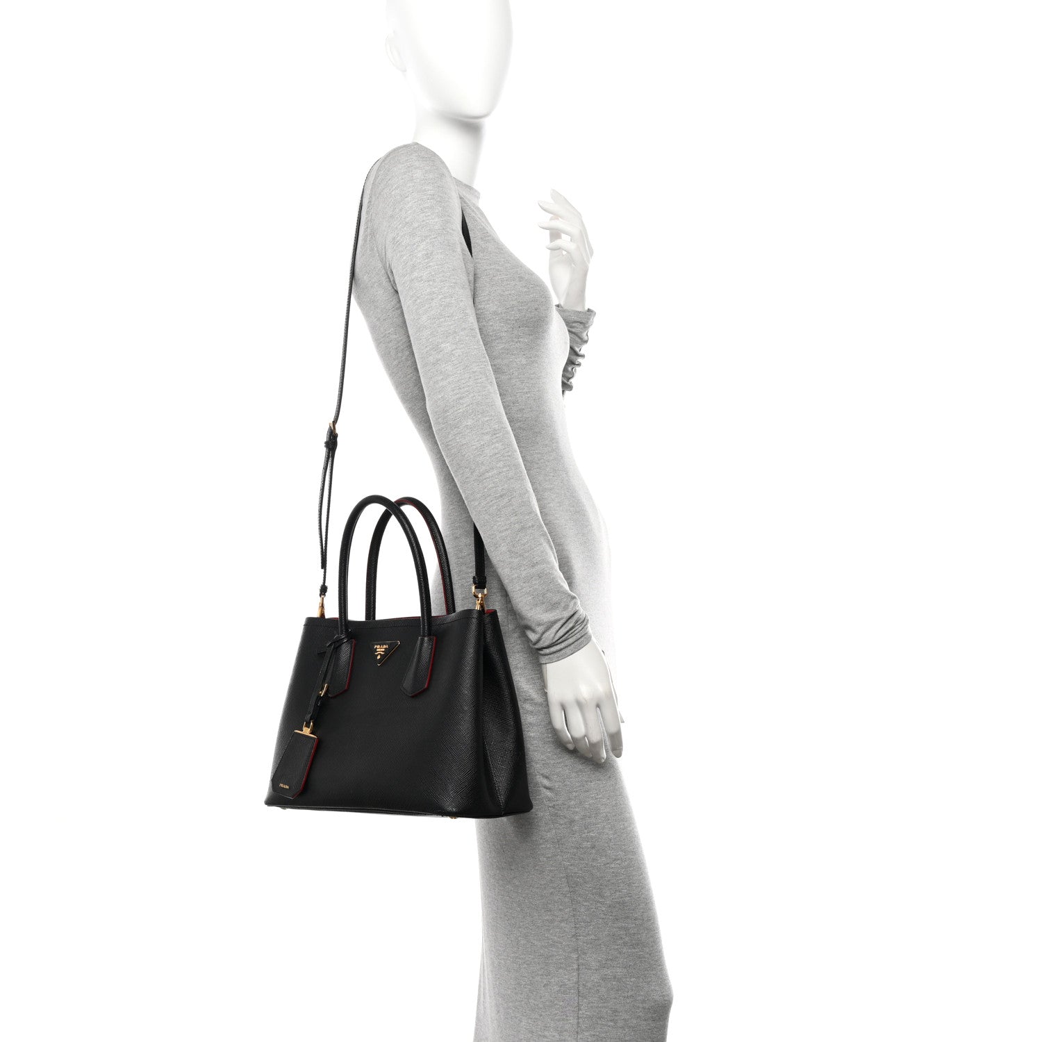 Prada Saffiano Cuir Small Double Bag Black Fuoco 2 of 16