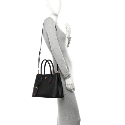 Prada Saffiano Cuir Small Double Bag Black Fuoco 2 of 16