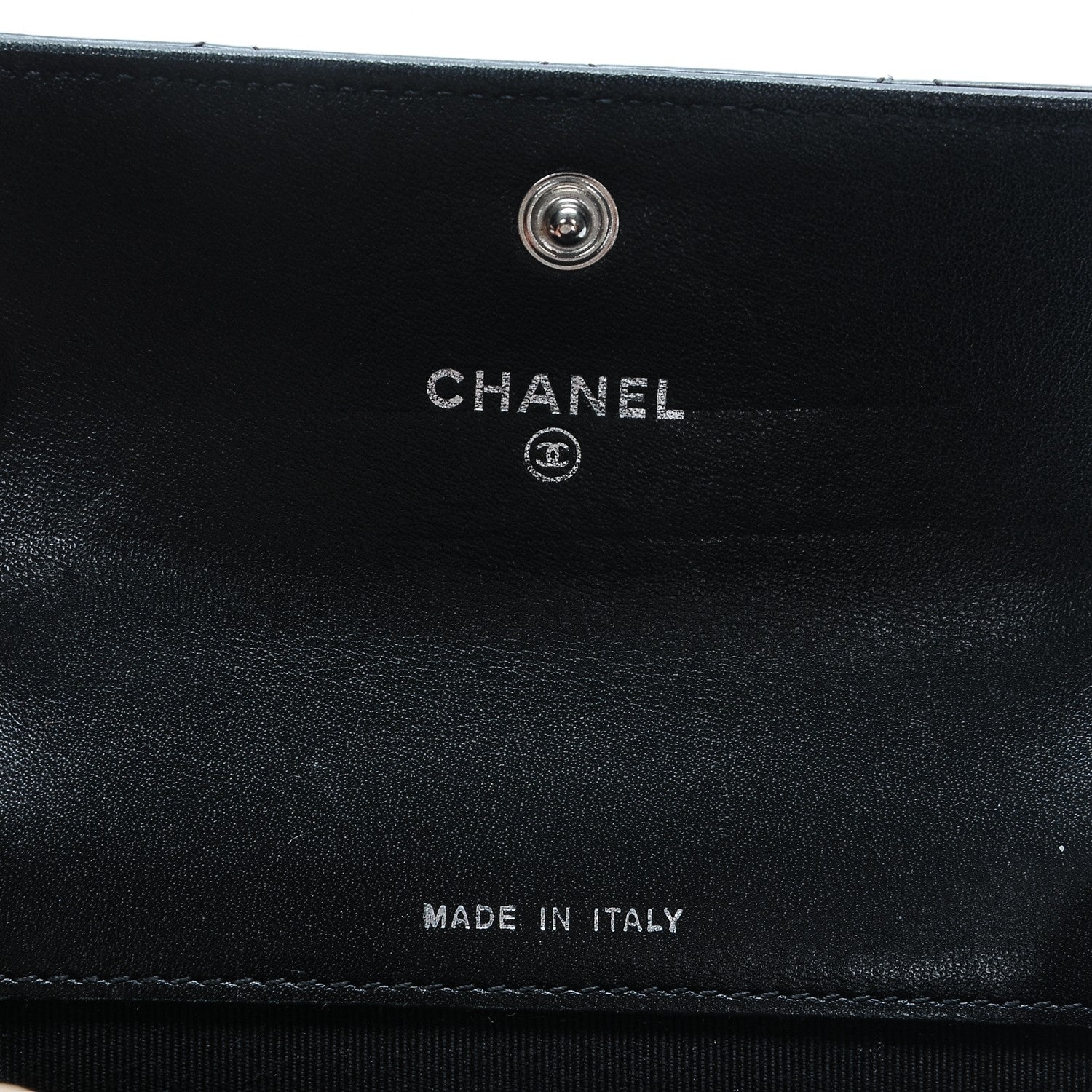 Chanel Striated Patent Quilted Card Holder Grey 6 of 7