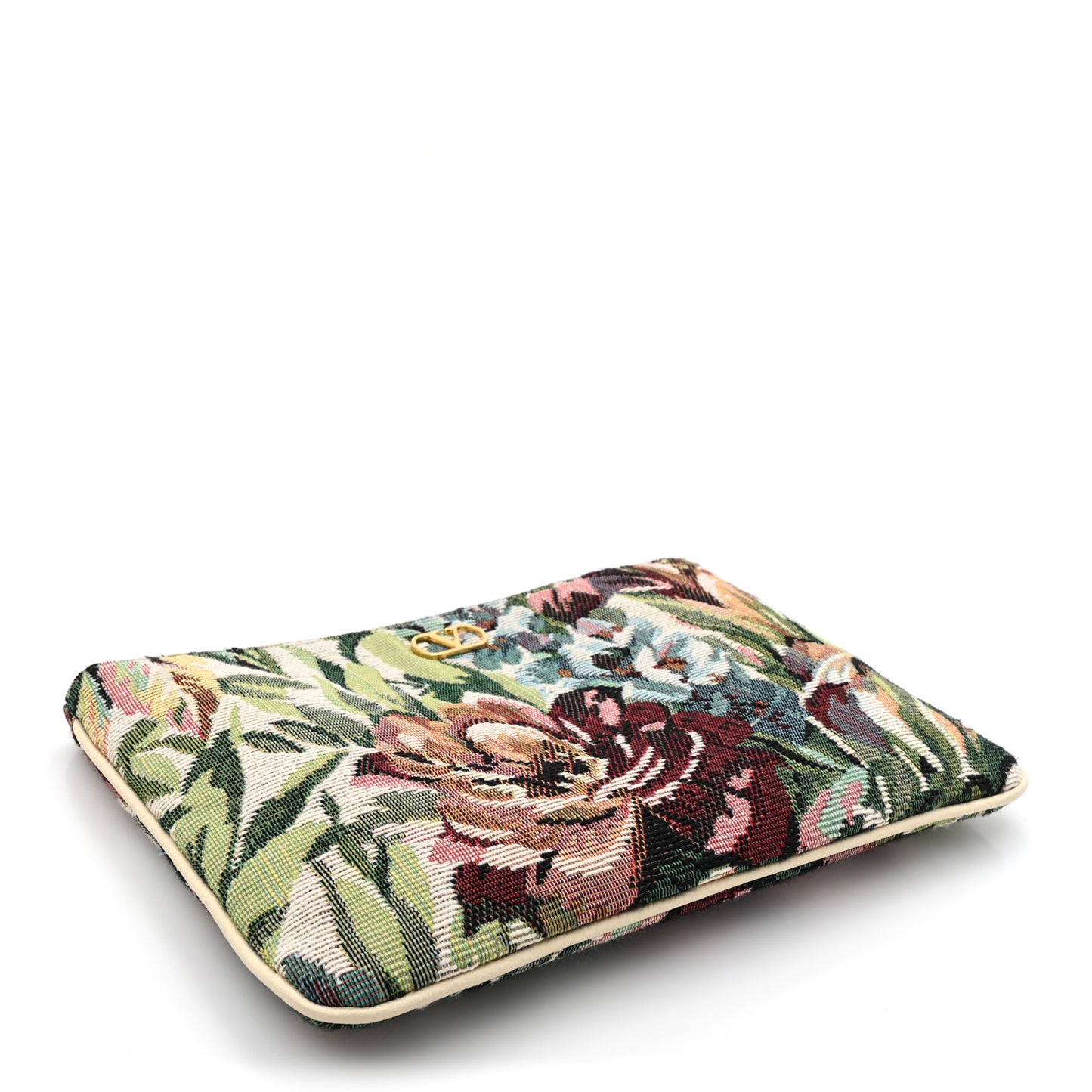 Jacquard Floral Medium Vlogo Zip Pouch White Multicolor