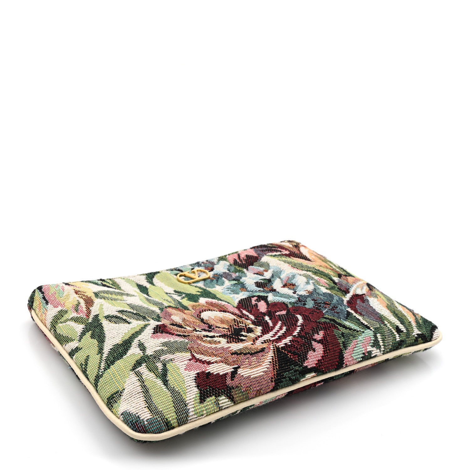 Valentino Garavani Jacquard Floral Medium Vlogo Zip Pouch White Multicolor 4 of 7