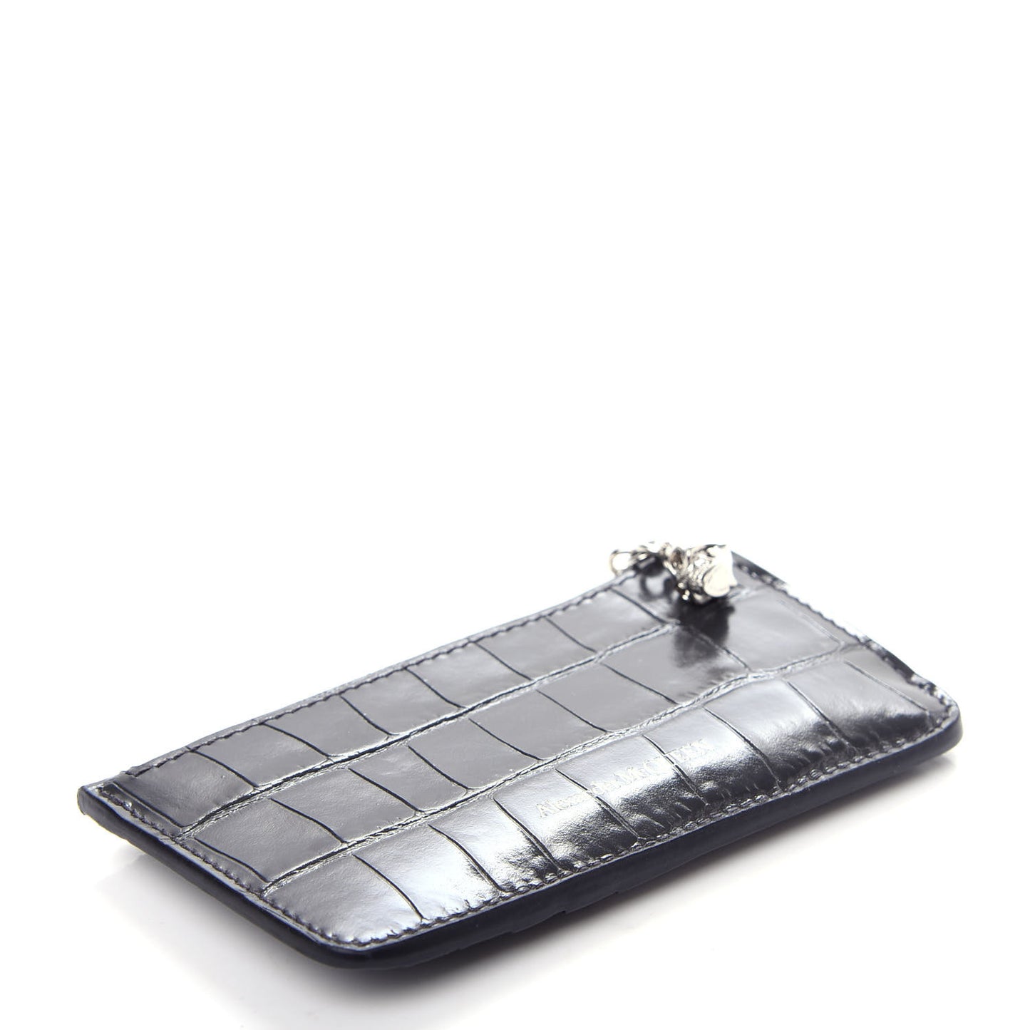 Calfskin Crocodile Embossed Card Holder Wallet Grey