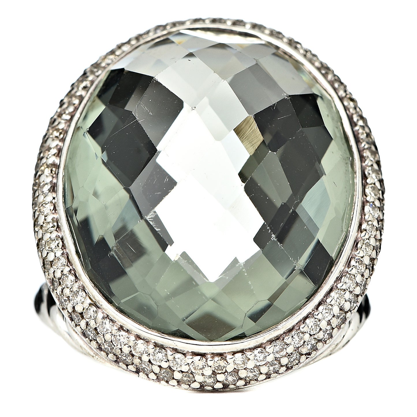 Sterling Silver Prasiolite Diamond 18mm Signature Oval Ring 54 6.75