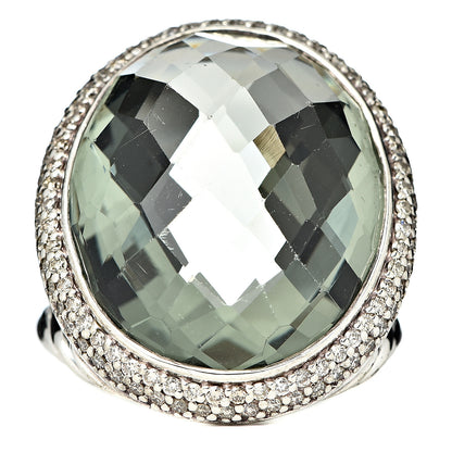 David Yurman Sterling Silver Prasiolite Diamond 18mm Signature Oval Ring 54 6.75 1 of 7