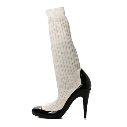 Chanel Patent Sock Boots 39.5 Black White 1 of 9