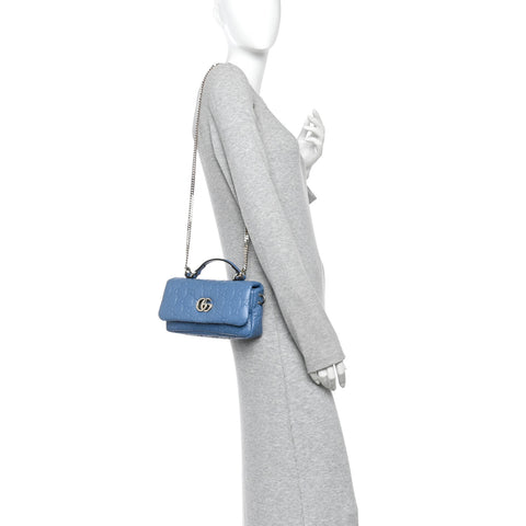 Lambskin Embossed Mini GG Milano Top Handle Shoulder Bag Blue