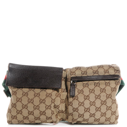 Gucci GG Monogram Web Double Pocket Belt Bag Dark Brown 1 of 7