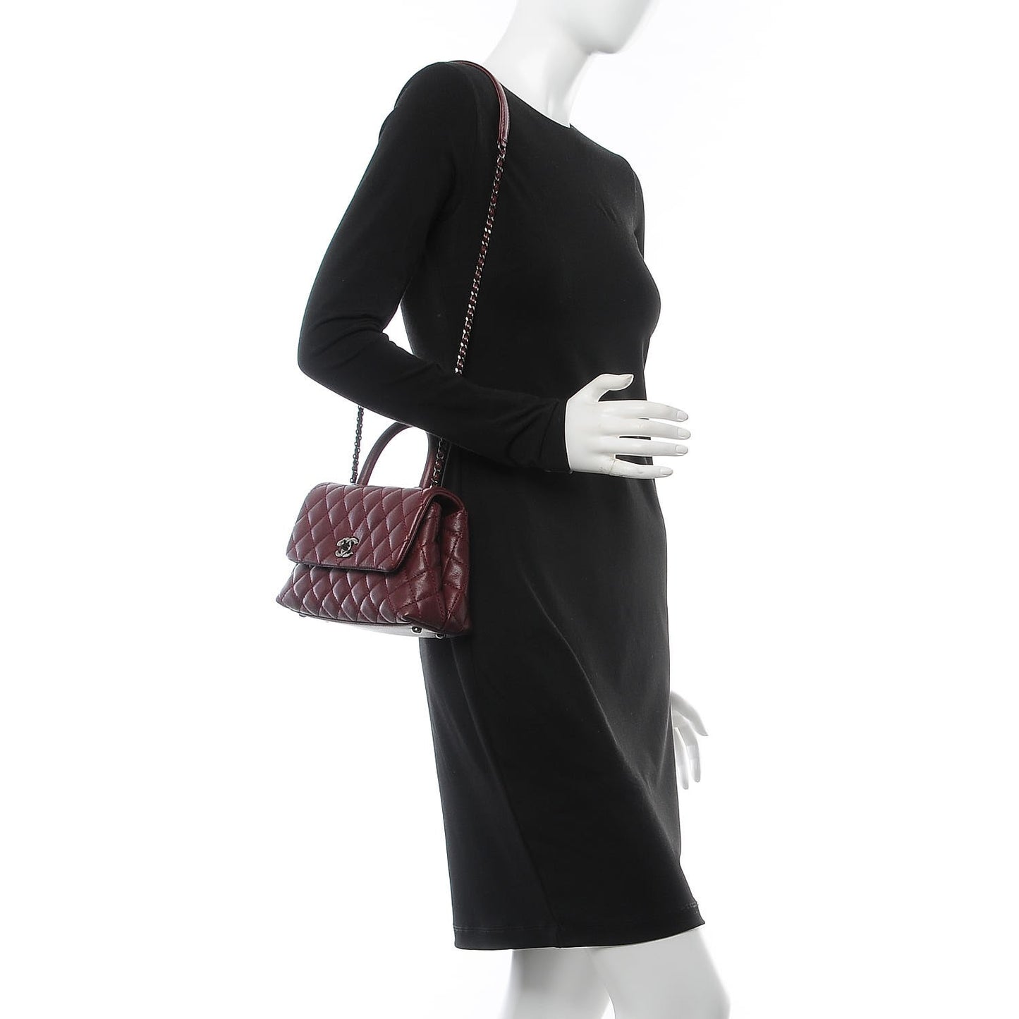 Caviar Quilted Mini Coco Handle Flap Burgundy