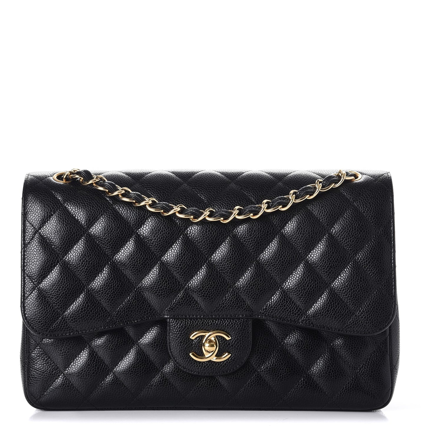 Caviar Quilted Jumbo Double Flap Black