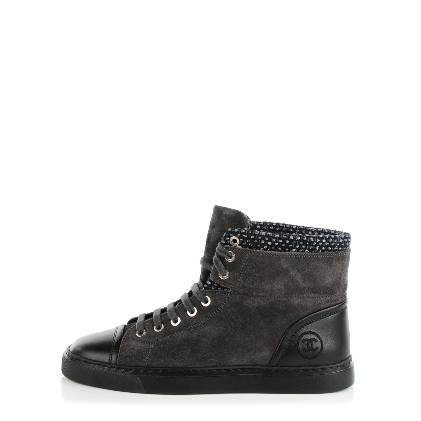 Suede Tweed High Top Sneakers 38.5 Dark Grey