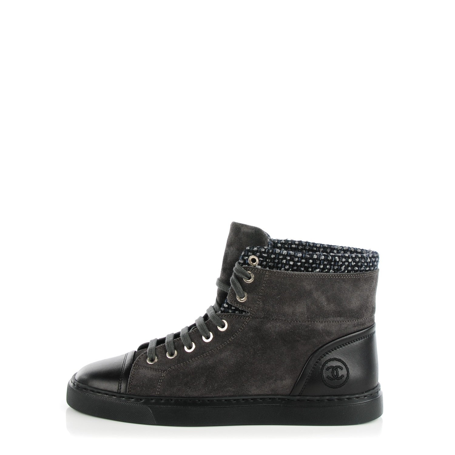 Chanel Suede Tweed High Top Sneakers 38.5 Dark Grey 1 of 8