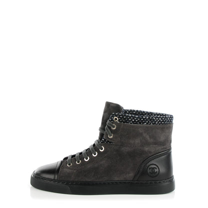 Chanel Suede Tweed High Top Sneakers 38.5 Dark Grey 1 of 8