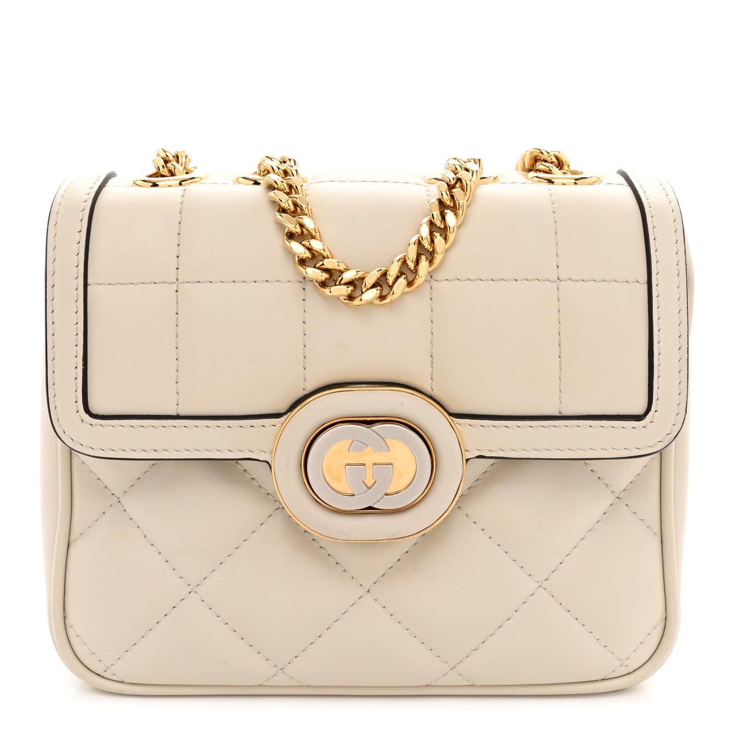 Calfskin Quilted Mini Deco Shoulder Bag Mystic White