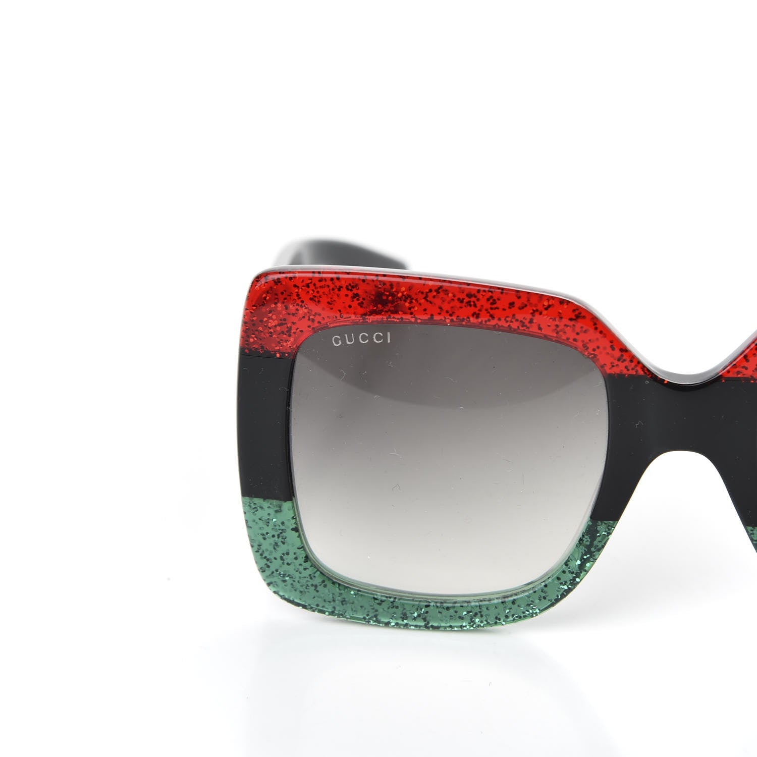 Gucci Acetate Square Frame Sunglasses GG0083S Glitter Red Black Green 7 of 8