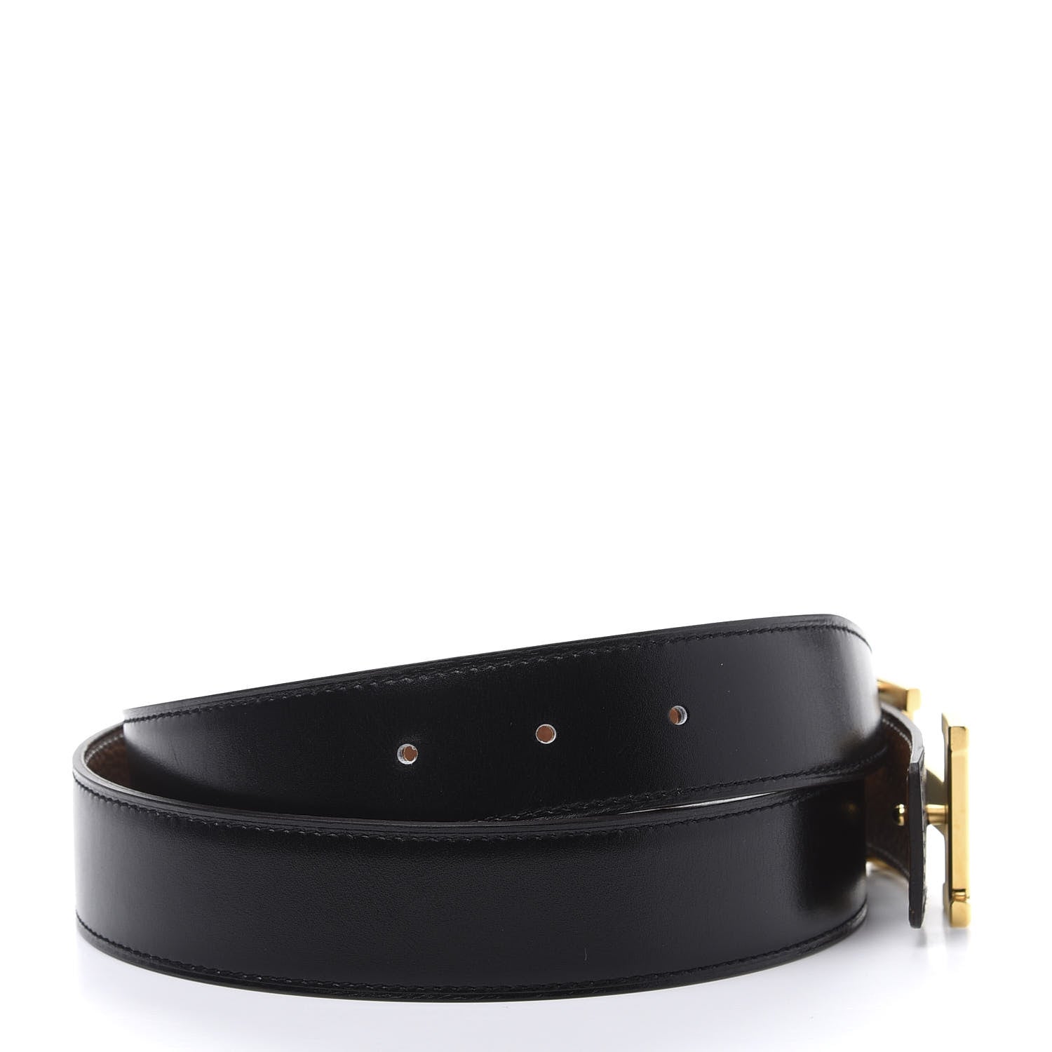 Hermes Box Taurillon Clemence 32mm H Belt 85 Black Gold 4 of 7