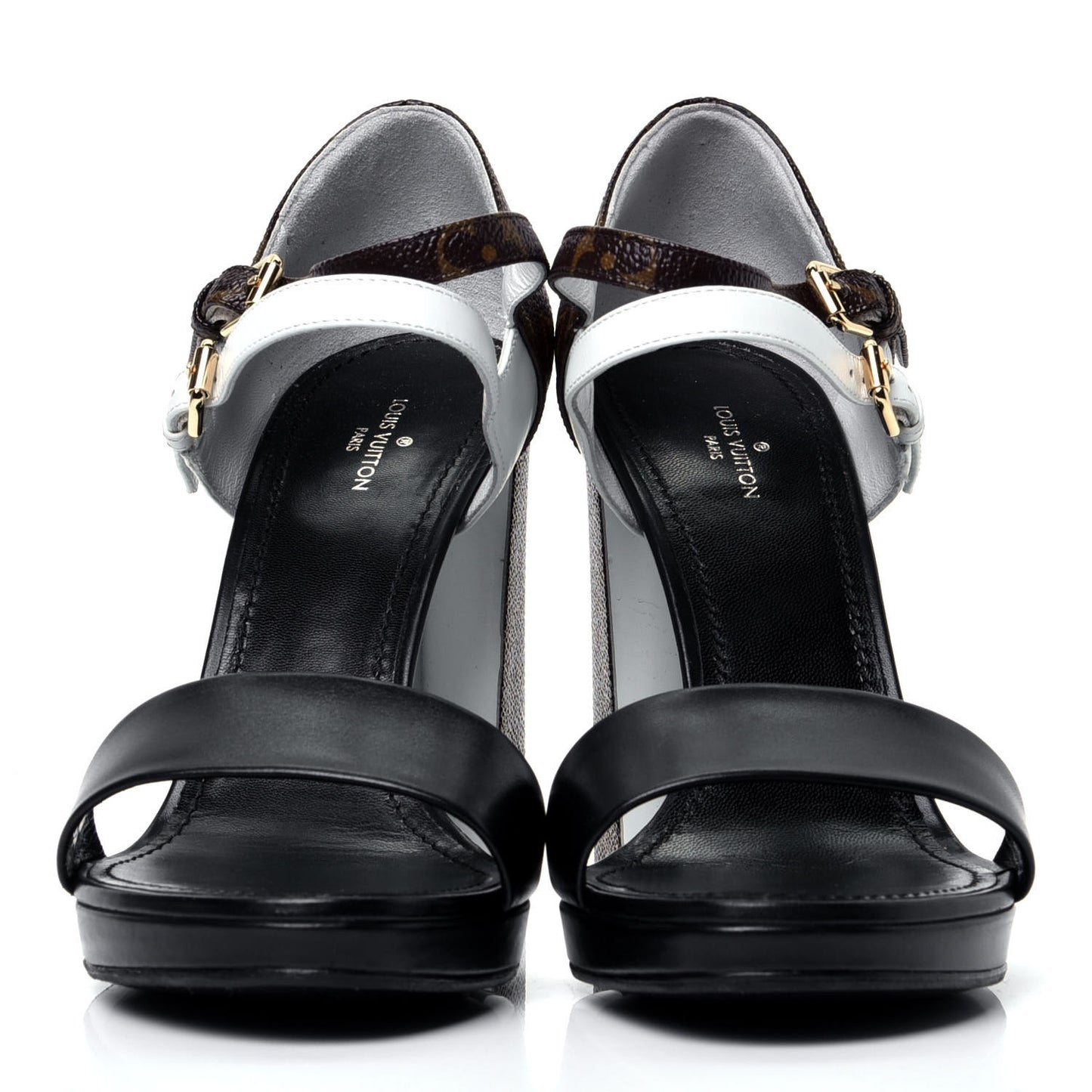 Calfskin Monogram Matchmake Cross Sandals 38 Black White