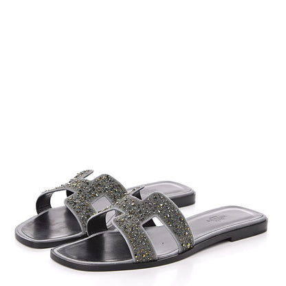 Hermes Goatskin Crystal Oran Sandals 40 Marine 3 of 9