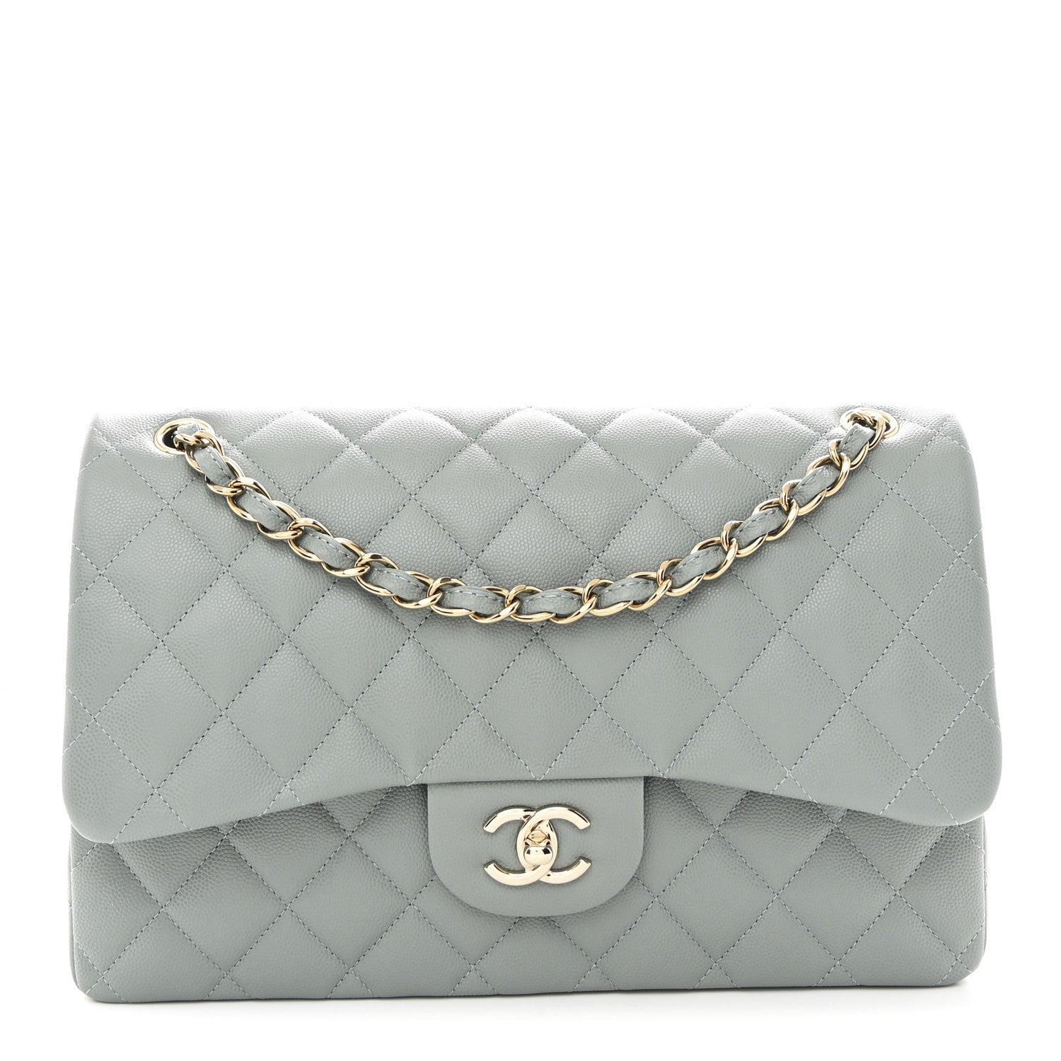 Chanel Caviar Quilted Jumbo Double Flap Light Blue 1 of 10