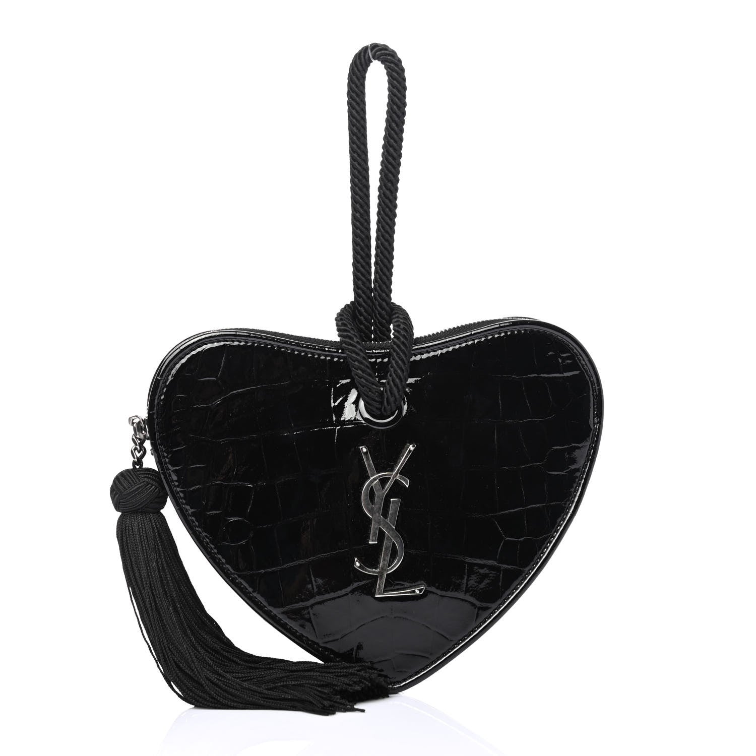 Saint Laurent Patent Crocodile Embossed Sac Coeur Heart Shaped Clutch Black 1 of 4