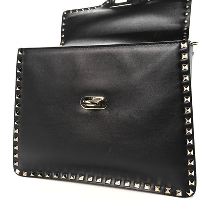 Valentino Garavani Vitello Medium Rockstud Single Handle Flap Bag Black 11 of 15