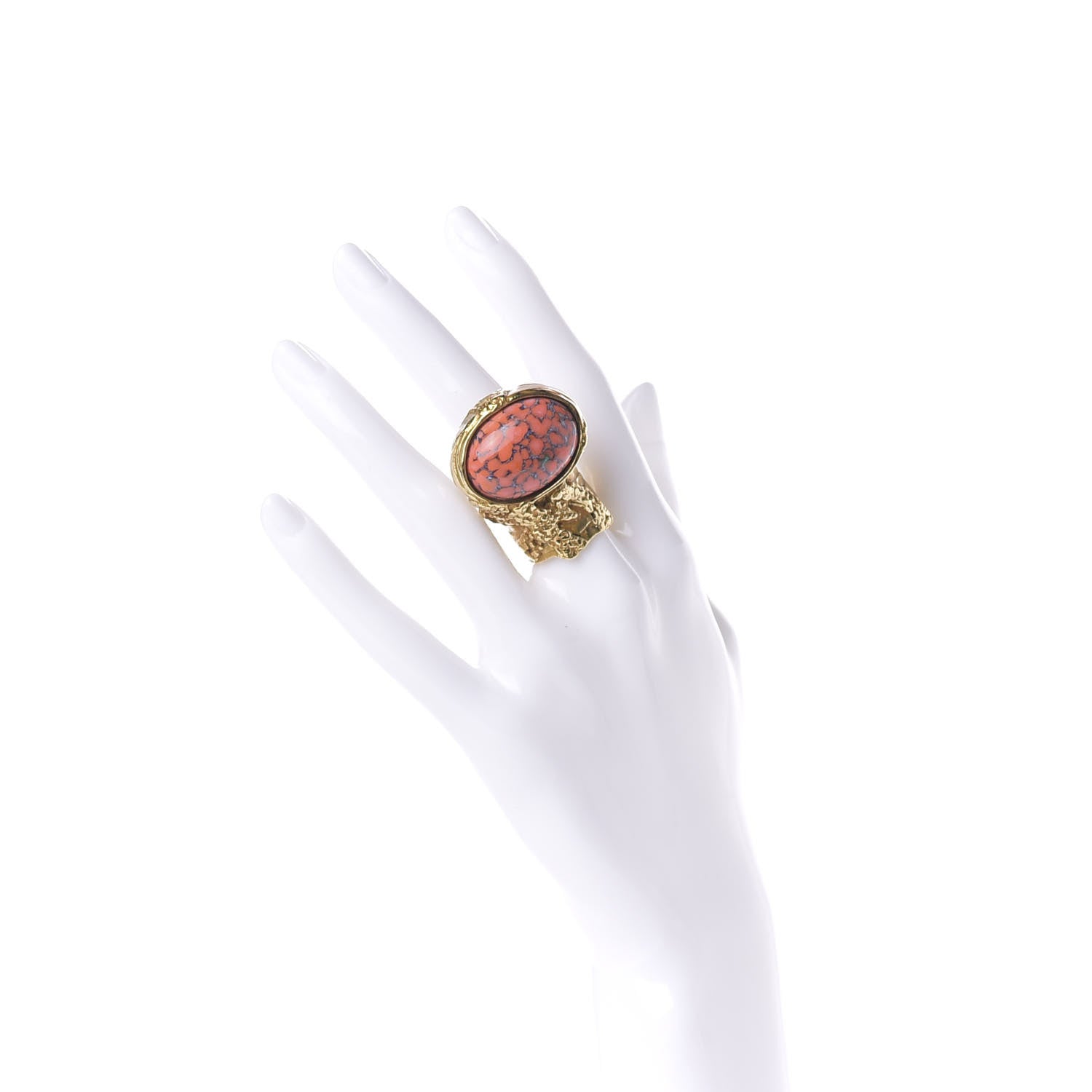 Saint Laurent Glass Cabochon Arty Ovale Ring 6 Gold Coral 2 of 6